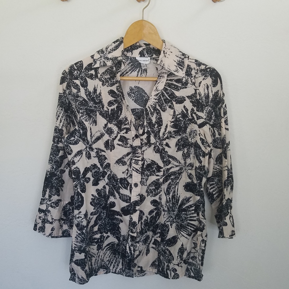 Womens Linen Cotton Casual Button Down 3/4 Sleeve Bohemian Harve Benard.